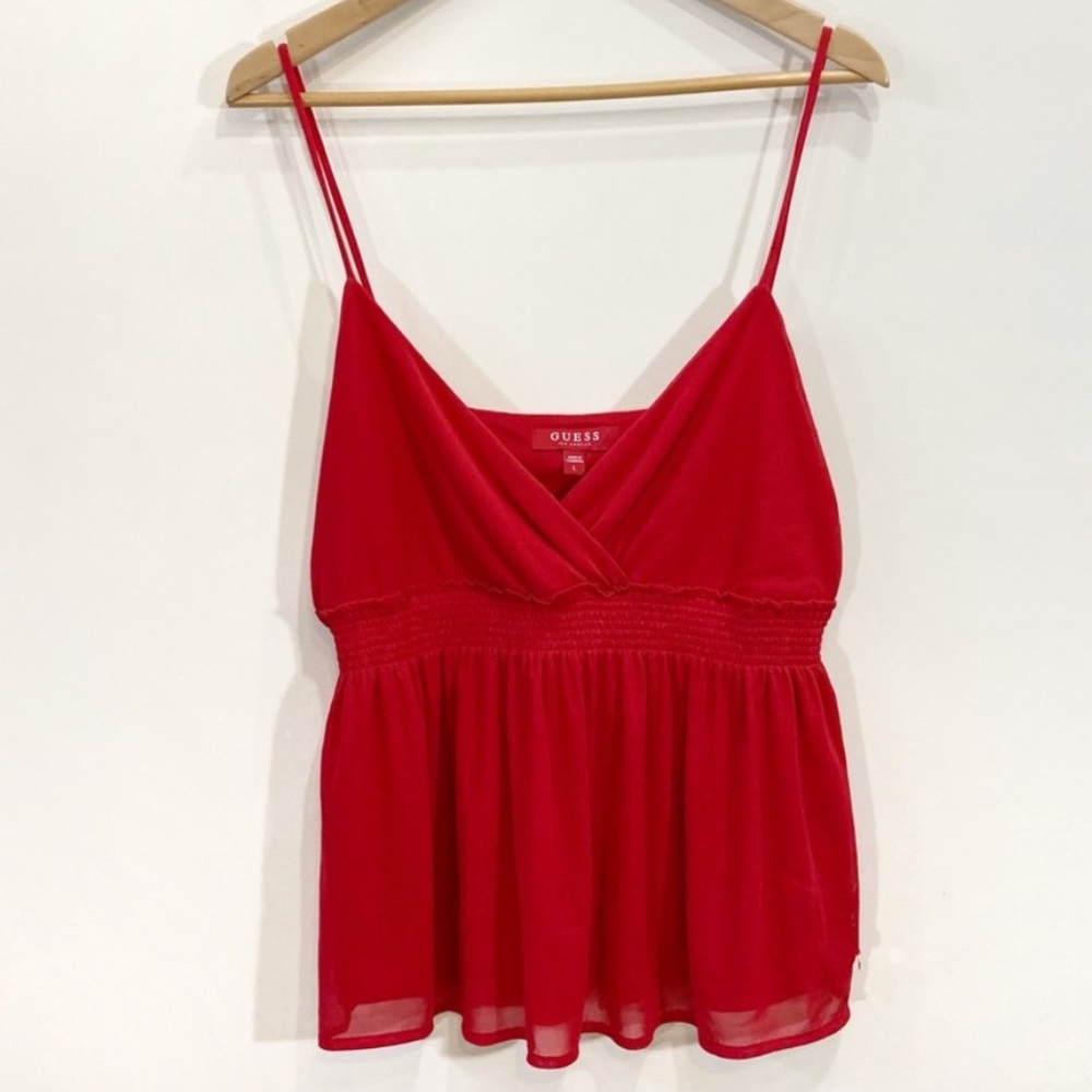 Guess Red Babydoll Tank Top Cami Camisole Sz Large